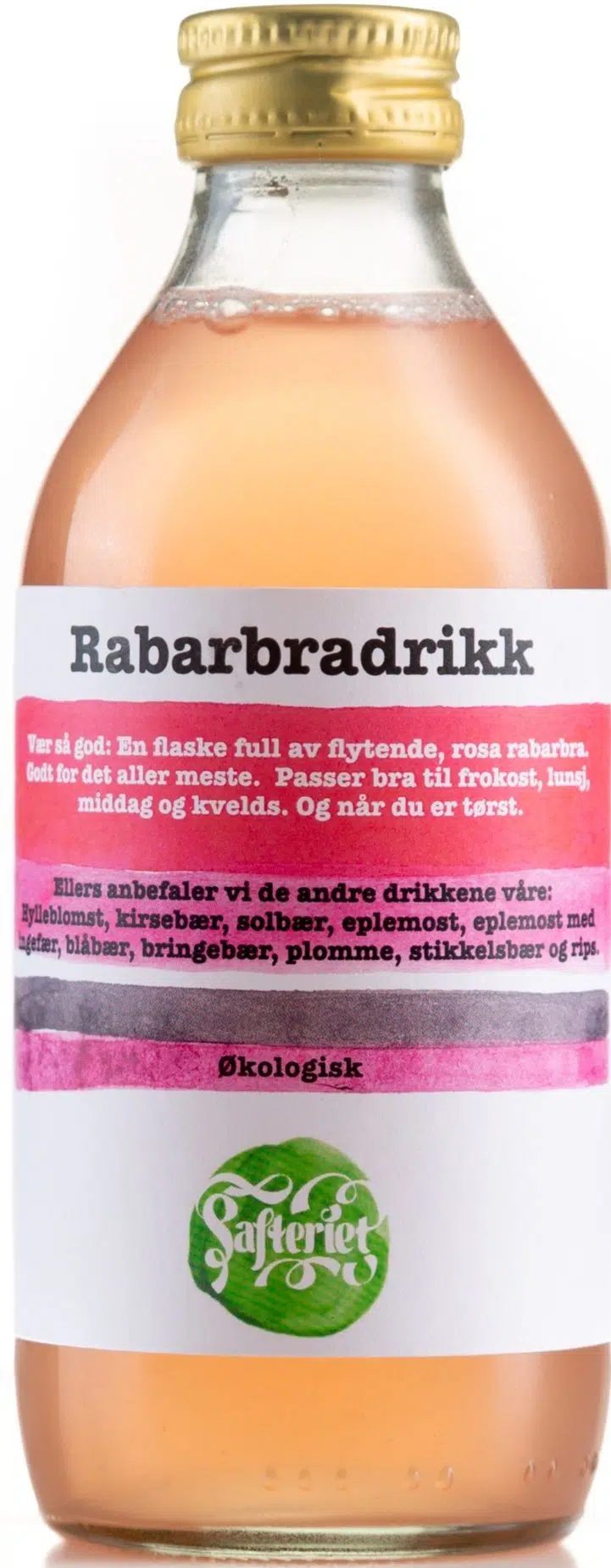 Safteriet økologisk rabarbradrikk laget av norsk rabarbra